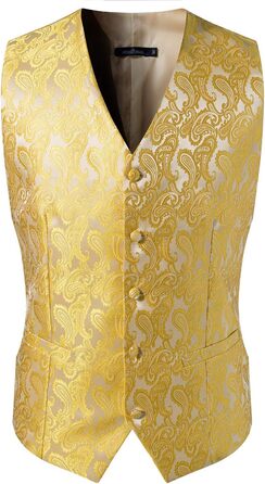 Чоловічий набір: краватка, кишеньковий хустинка, візерунок пейслі, 4 предмети (4XL, золото-жовтий)