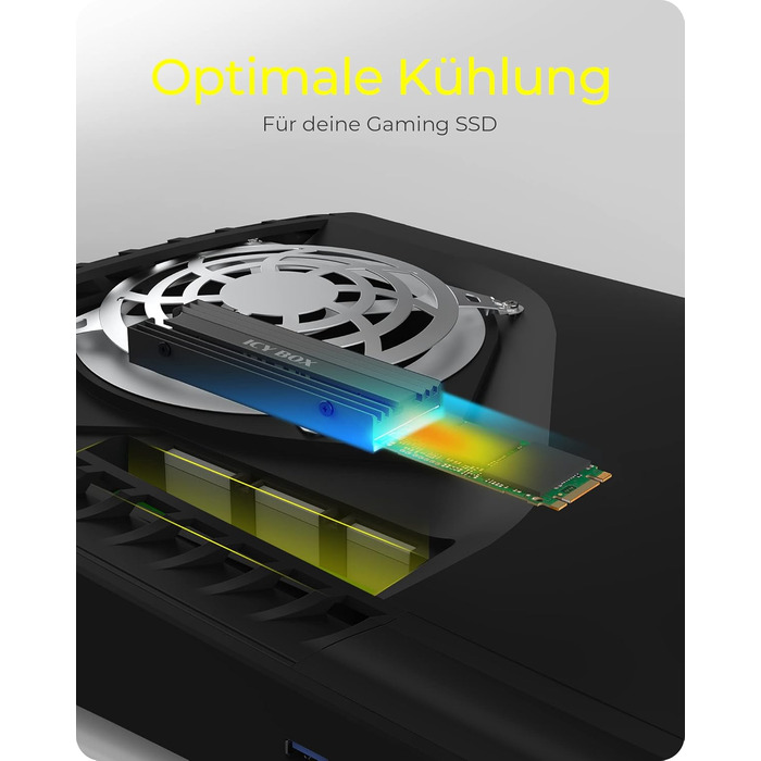 Охолоджувач для M.2 SSD ICY BOX, 10 мм, з алюмінію, 3x термопад, чорний (2280, без вентилятора)