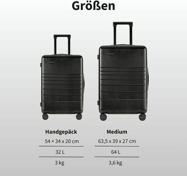 Валіза ETERNITIVE з полікарбонату та ABS: легка, з колесами 360°, з TSA-замком, для ручної поклажі (Оливковий, Чорний, Набір 2 шт. S + M)