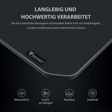 Ігровий стіл SENSE7 Ergonomic для ПК з поверхнею з вуглецевого волокна, 100x50 см, Basic