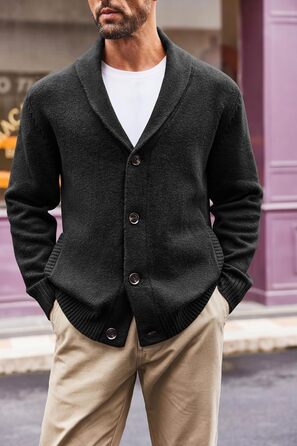 Чоловіча в'язана жилетка Runcati з коміром-шарфом, стильна, на ґудзиках, зимова, з рельєфним в'язанням, груба в'язка (M, Чорний)