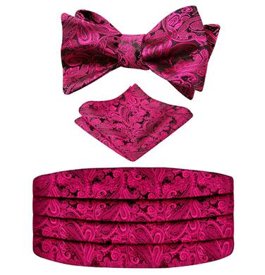 Комплект краватка-метелик та нагрудна хустинка Alizeal Paisley (Чорний + Фуксія)