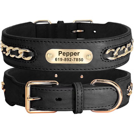 Стильний шкіряний нашийник для собак Didog: чорний, регульований, з гравіюванням, L (17.0-20.0 см)