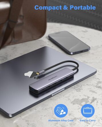 Док-станція Newmight 7-в-1 USB-C з двома HDMI, 3 USB 3.0, 100W PD, для Dell, HP, iPhone 15 Series