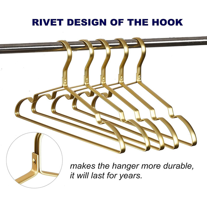 Amber Home 20-Piece 42cm Lightweight Aluminum Iron Clothes Hangers, Matte Gold Metal Clothes Hangers with Non-Slip Groove for Suit, T-Shirt, Shirt, Jacket, Dress, Pants