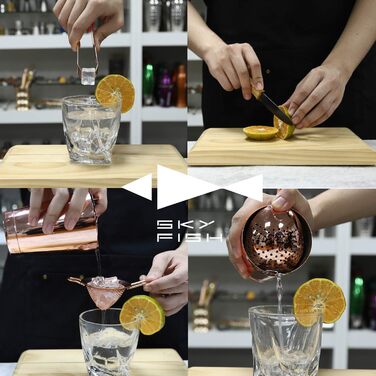 Набір для коктейлів SKY FISH | 32 частини | Преміум набір бармена для дому та бару | Набір для змішування коктейлів професійний | Рожеве золото | Ручне миття. Мідь, рожеве золото