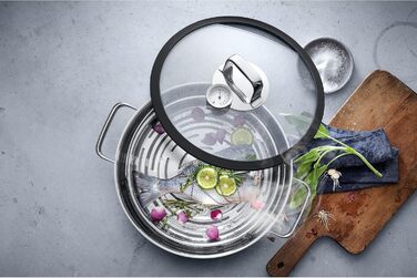 Пароварка WMF Vitalis Aroma, 28 см, з нержавіючої сталі Cromargan, 5 л, з термометром та кришкою зі склом, для плити та духовки