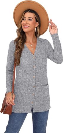 Жіночий в'язаний кардиган Grecerelle з довгими рукавами, сірий, з кишенями та V-подібним вирізом, XL
