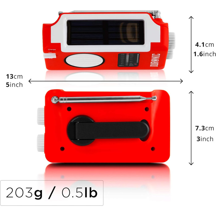 Портативне радіо Duronic з ручкою, сонячне радіо DAB FM, LED ліхтар, Powerbank 2000mAh, Bluetooth, для надзвичайних ситуацій