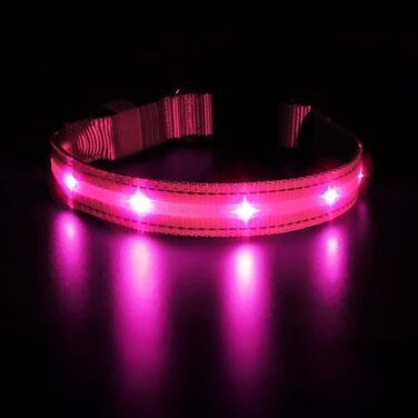 Світловідбиваючий нашийник для собак ASBRILL з LED підсвічуванням, водонепроникний, регульований, 3 режими освітлення, для маленьких, середніх та великих собак (XS, Рожевий)