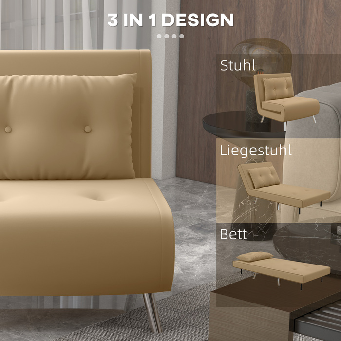 HOMCOM Sleeper Chair Folding Chair with Bed Function 77x88x83cm, Single Sofa with Cushion, Velvet Upholstered Sofa in Brown for Guests