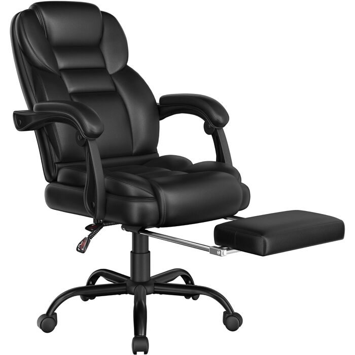 Ергономічне крісло Yaheetech для офісу, керівника з підставкою для ніг, регульовані підлокітники, комп'ютерне крісло з високою спинкою, чорне