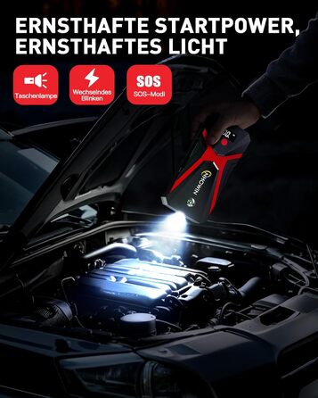Портативний пусковий пристрій NHOWIN 4000A: Powerbank для авто 12V, 20000 mAh, 4-в-1, з кабелями та LED-ліхтариком для подорожей та надзвичайних ситуацій