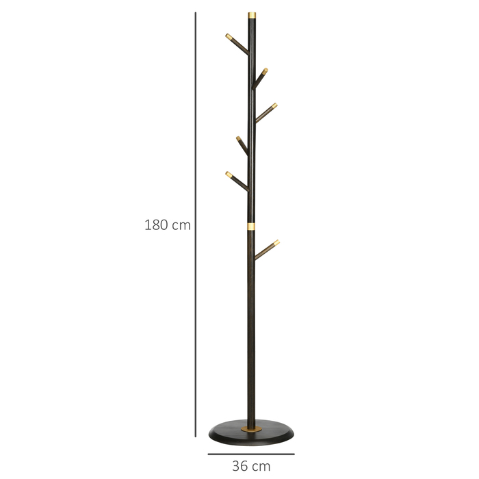 HOMCOM Coat Rack with 6 Hooks, Walnut Finish Metal Clothes Rack, Freestanding Coat Stand for Entryway, 36x36x180cm
