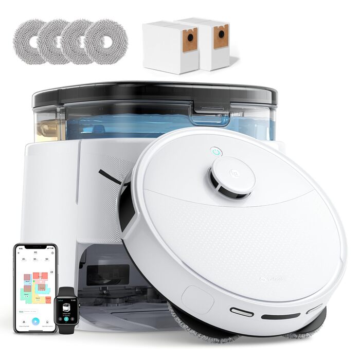 Робот-пилосос LEFANT 6000Pa з функцією миття, лазерною навігацією ToF, уникненням перешкод, керуванням через додаток та Alexa, для збору шерсті тварин та прибирання килимів, білий (M3 Weiß)