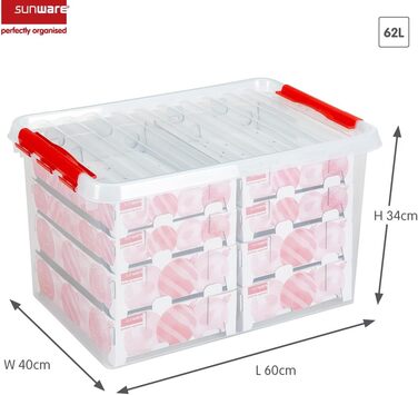 Sunware Q-Series Box for Christmas decorations with shelves for 116 baubles, transparent/red, one size