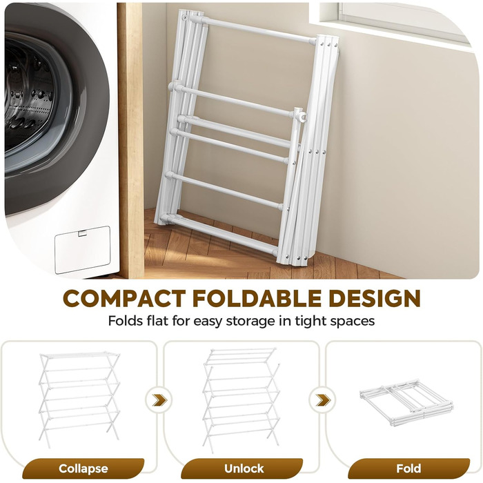 Сушарка для білизни KINGBOARD компактна складана, 6 рівнів, біла - для ванної, балкона
