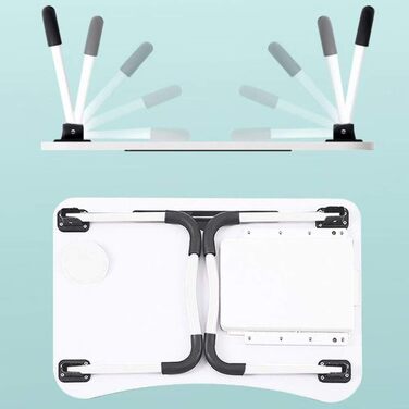 Стіл-підставка для ноутбука на колінах з ящиком для зберігання, тримачем для чашок та планшету, бедетт-стіл, складний стіл для роботи, навчання, ігор та малювання (59.9 см, білий/Opulenter Garten)