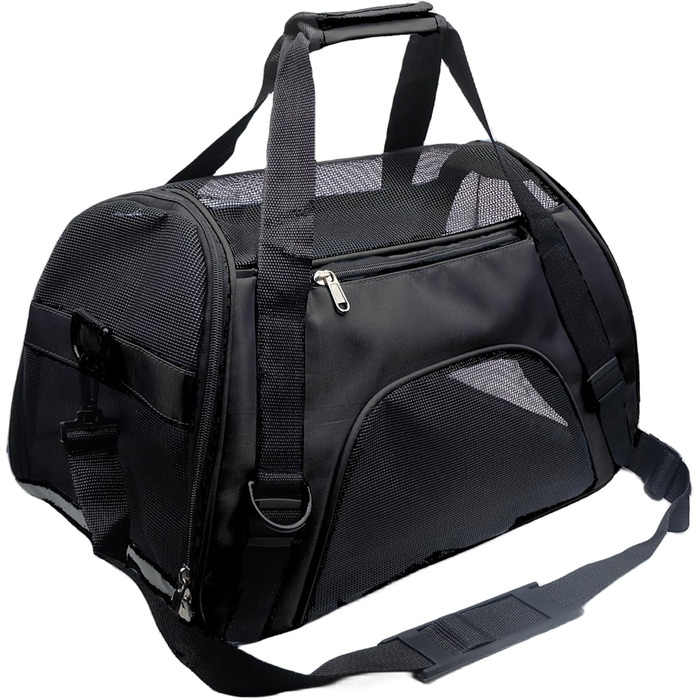 Транспортна сумка для тварин, схвалена авіаперевізниками, для середніх та малих котів, цуценят, кошенят, собак/котів, чорна сумка для подорожей з тваринами (розмір M)