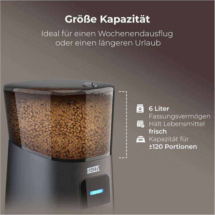 Автоматичний годівник для котів та собак Zedar A600, 6 літрів, з керуванням через APP, з нержавіючої сталі