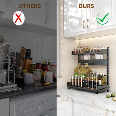 Металевий органайзер для спецій на 2 яруси, регульована висота, з захисним гратом та тримачем для ножів, чорний