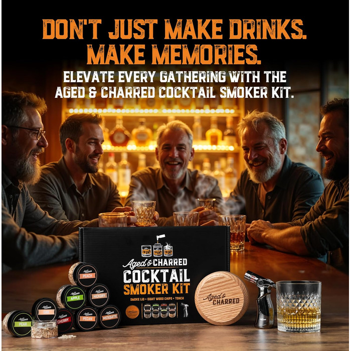 Набір для копчення віскі з факелом та сиропом у ретро-стилі – 8 смаків, тріски з дуба, подарунок для чоловіків, набір для копчення коктейлів – американський дубовий дим, стандартний набір з ліхтариком