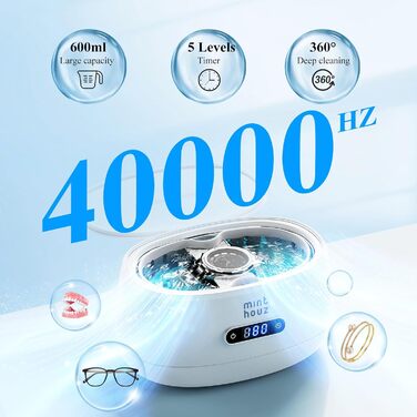 Пристрій для ультразвукового очищення Minthouz: окуляри, ювелірні вироби, годинники. 600 мл, 5 режимів очищення