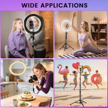 LED кільцева лампа 25 см з триподом 155 см та тримачем для телефону, RGB, регульована яскравість, для YouTube, відеозйомки, селфі, стрімінгу, макіяжу та фотографії