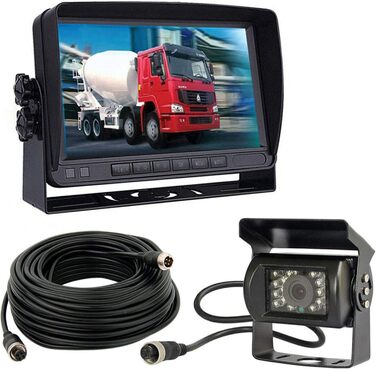 4-контактний 7-дюймовий HD TFT LCD монітор з козирком, водонепроникна 18-LED нічна камера заднього виду з 10 м кабелем для автофургона, автобуса, причепа, вантажівки
