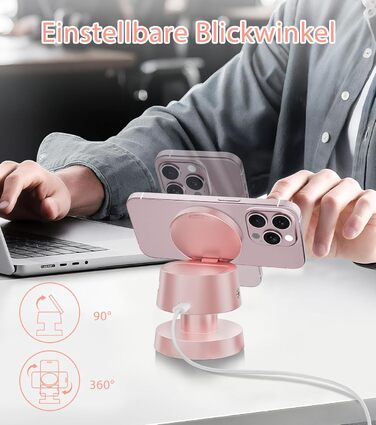 Бездротова зарядка 4-в-1 для iPhone 17/16/15/14 Pro Max з нічним світлом, сумісна з Apple Watch та AirPods, рожева