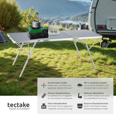 Складний алюмінієвий стіл Tectake для кемпінгу, саду та тераси 180x70x70.5 см, вологостійкий