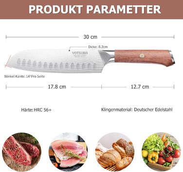 Професійний кухонний ніж Santoku 18 см з японської нержавіючої сталі з високим вмістом вуглецю, ергономічна ручка, для дому та ресторану