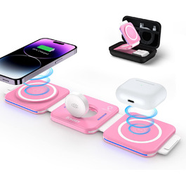 3-в-1 Бездротова зарядка для Apple Watch та iPhone (Рожева)