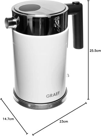 Електричний чайник GRAEF WK61 Edelstahl, білий, 1,5 л, знімний фільтр від накипу, 360° обертання, подвійні стінки