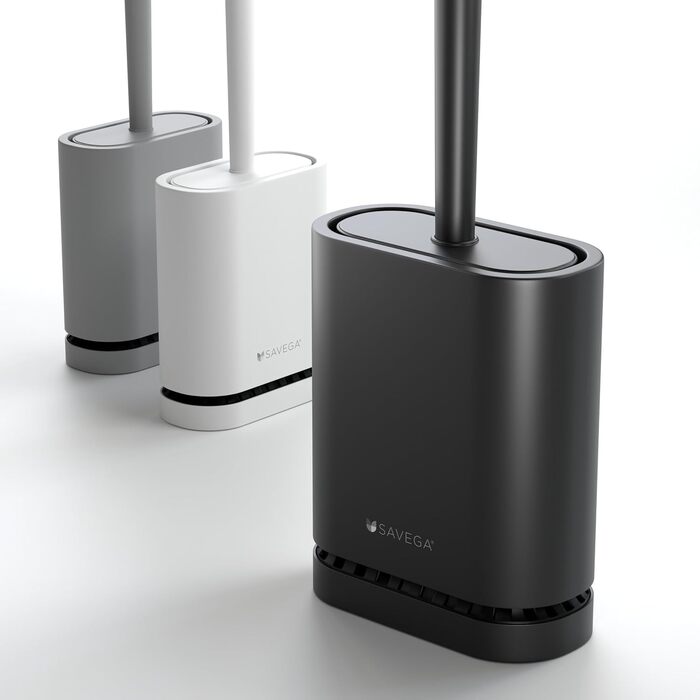 Силіконова щітка для унітазу SAVEGA з кришкою – плоска та гнучка – щітка для унітазу з кріпленням на стіну без свердління – антибактеріальна щітка для унітазу (білий) (чорний)