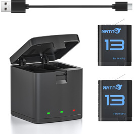 Акумулятор для GoPro Hero 13 (2 шт.) 2100mAh + Тризарядний USB-пристрій для зарядки - Сумісний з екшн-камерою Hero 13 Black