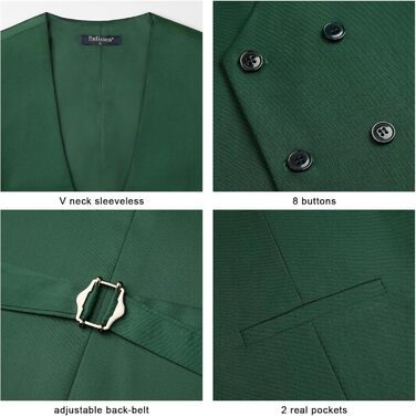 Чоловіча жилетка Enision з двома рядами ґудзиків, V-подібний виріз, Slim Fit, для костюма, повсякденного та ділового стилю (M, Зелений)