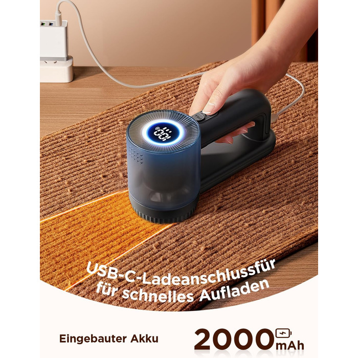 Електричний видальник ворсу 2-в-1 з трьома швидкостями для всіх тканин, з цифровим дисплеєм, 3 леза, USB-C кабель (білий/чорний)