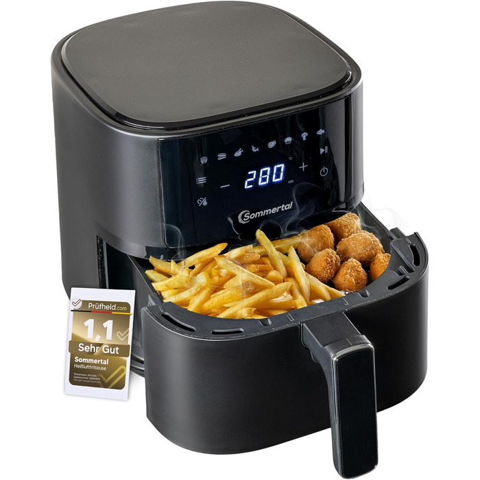 Фритюрниця повітряна Sommertal HF760-7.6L XXL з сенсорним екраном, 8 програм, 2000 Вт – енергозберігаюча та здорова, велика фритюрниця Air Fryer (4.0 L)