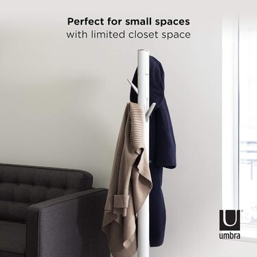 Umbra Flapper Coat Rack – Clothes Rack with 9 Foldable Hooks for Entryway and Office, Wood, White, 57.2 x 57.2 x 165.1 cm, White