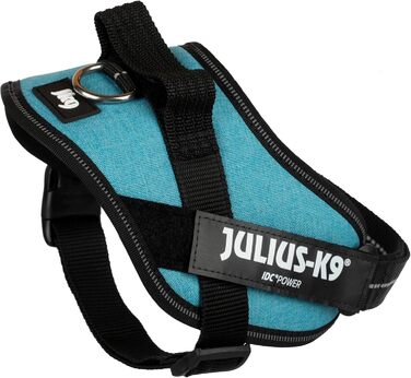 Шлейка для собак IDC Powergeschirr, розмір S, блакитна - відбиваюча шлейка з лого-полем, регульована, дихаюча, з великою свободою рухів, сертифікована Oeko-TEX, для малих, середніх та великих собак.