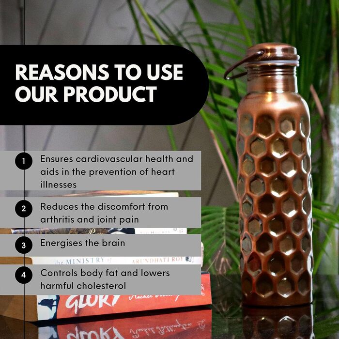 Trade Trinkwasserflasche Kupfer - Drinking Water Bottle Copper - Pure Naturally Bottle Water Bottle with Lid and Carrying Bag 34oz/1000 ml Leak-Proof Ayurveda Copper Bottle for Office and Yoga (Black, 1)