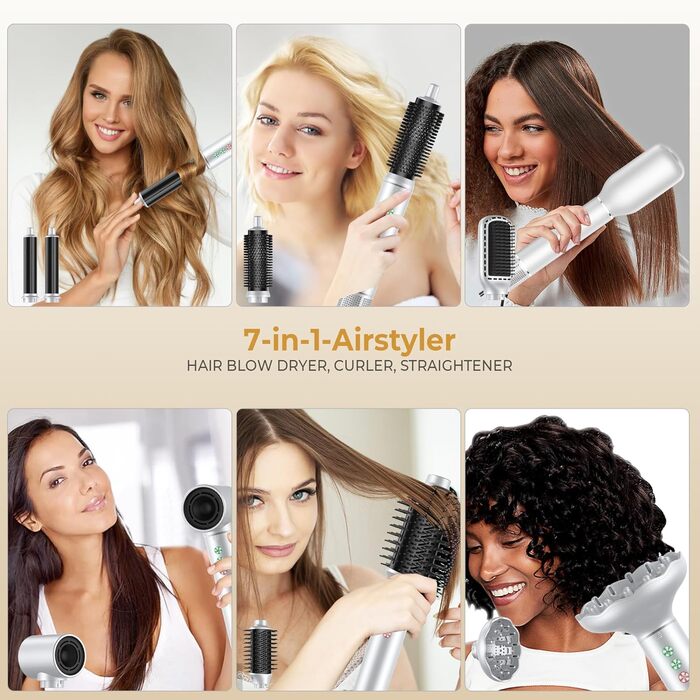 OKWRAP Airstyler Hair Styler Set 7 в 1: Фен, плойка, щітка для волосся, іонізація, 110000 об/хв, тиха робота