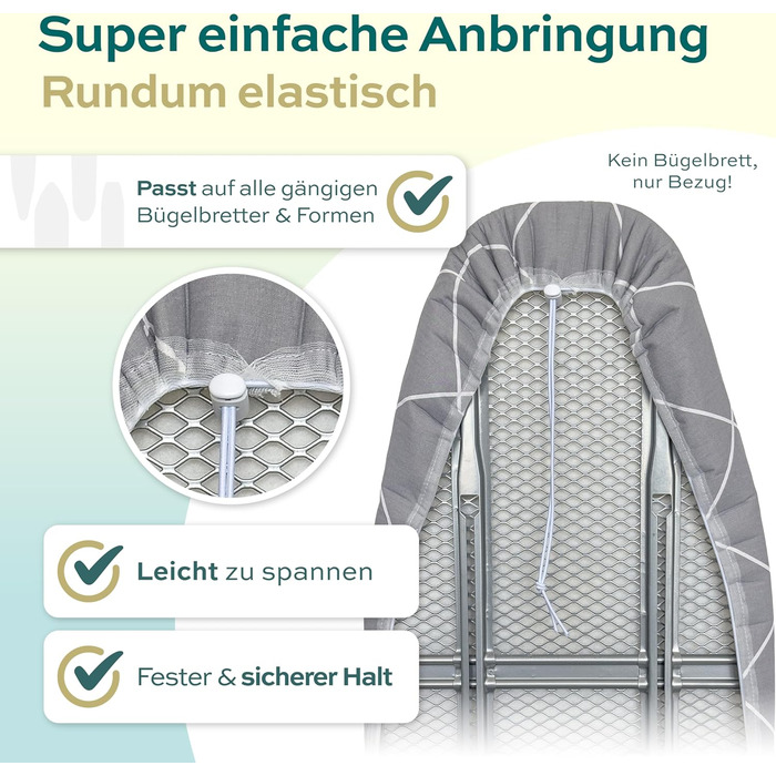 Чохол для прасувальної дошки Turbo 120x40 см – відбиває тепло, для швидкого прасування, з гумкою, 2 комфортні подушки, OEKOTEX100, Made in Europe, сірий/білий, розмір M
