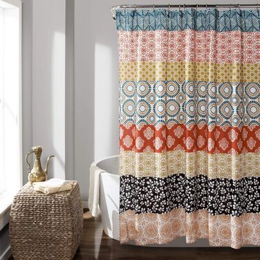Шторка для душу Lush Decor Bohemian-Streifen, 183x183 см, блакитно-помаранчевий, бохо-стиль