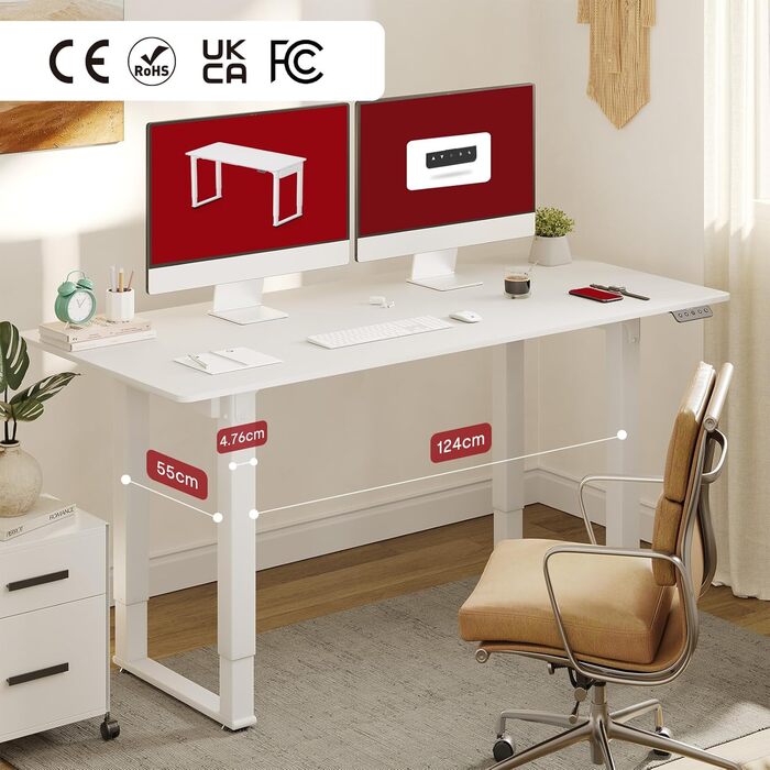 Регульований стіл Sanodesk 180x110 см - L-подібний, з двома моторами, пам'ятью, білий