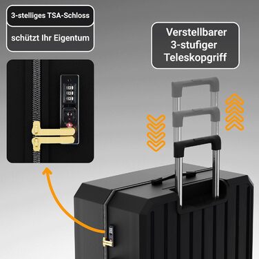 Набір валіз ONAIR 3 шт. (S, M, L) – чорний & золотий, водонепроникний корпус ABS з TSA-замком, тихі колеса, міцний, для подорожей