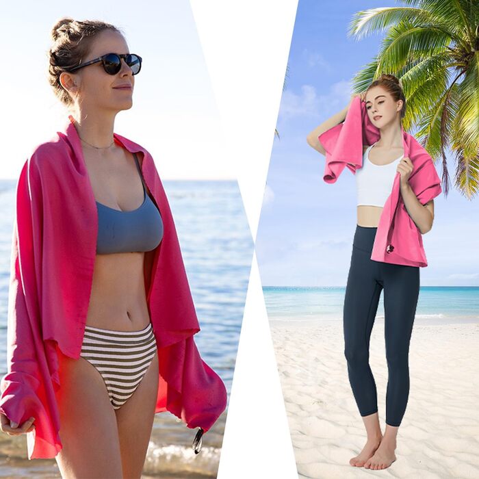 Мікрофібровий рушник для пляжу та спорту, комплект 2 шт (180x80cm + 80x40cm), рожевий