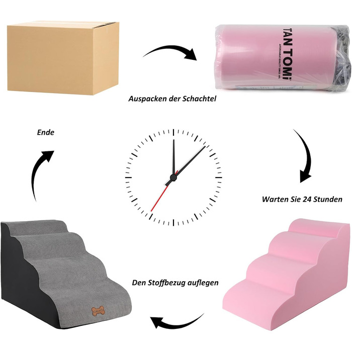 Сходинки для собак Caliyo, 4 сходинки, сірі. Сходи для собак та котів, 40 см, з миючим чохлом та неслизьким дном. Підходять для ліжка, дивану та авто (60×40×40 см)