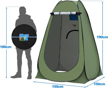 Намет для туалету та душу TUKAILAI для кемпінгу, 150x150x190 см, зелений